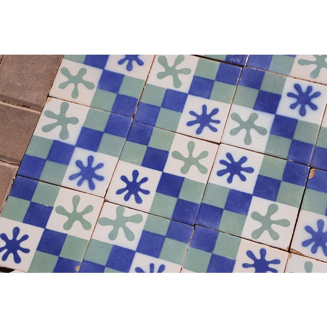 1900s Set of Sixty Antique Tiles, Green, Dark Blue and White, Portuguese For Sale - Image 11 of 18