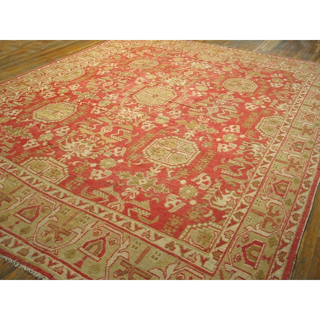 Rustic Attractive Apricot Ground Color & Beige Geometric Desing Antique Turkish Oushak Rug For Sale - Image 3 of 5