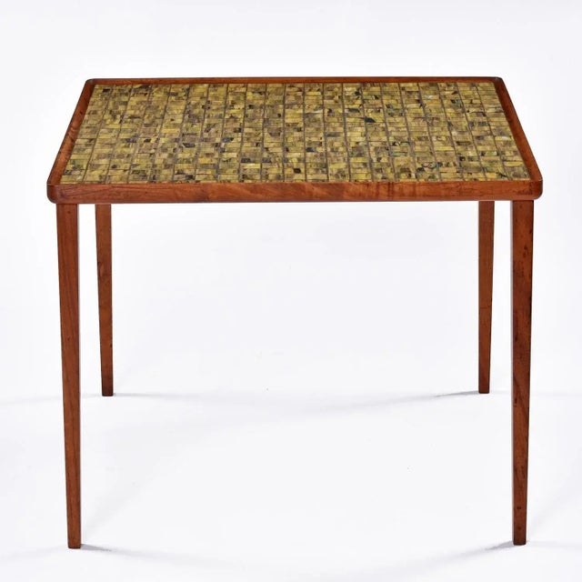 1950s Early Mid-Century Modern Danish Ceramic Tile Teak Square Tall Side Table For Sale - Image 5 of 10