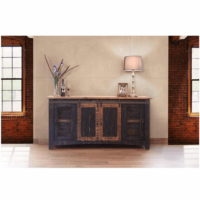 Greenview Sliding Door Distressed Black Tv Stand - 70 Inch For Sale In Chicago - Image 6 of 6