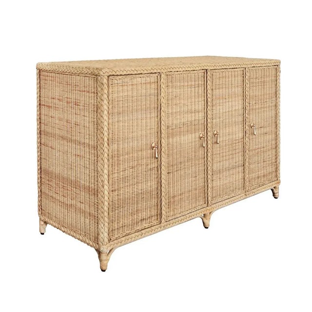 Contemporary Matthew Izzo Home Four Door Rattan Buffet Cabinet For Sale - Image 3 of 7