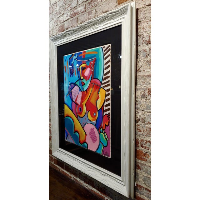 1990s 1990s Vintage Cubist Seated Nude Female Oil Painting Amanda Watts For Sale - Image 5 of 7