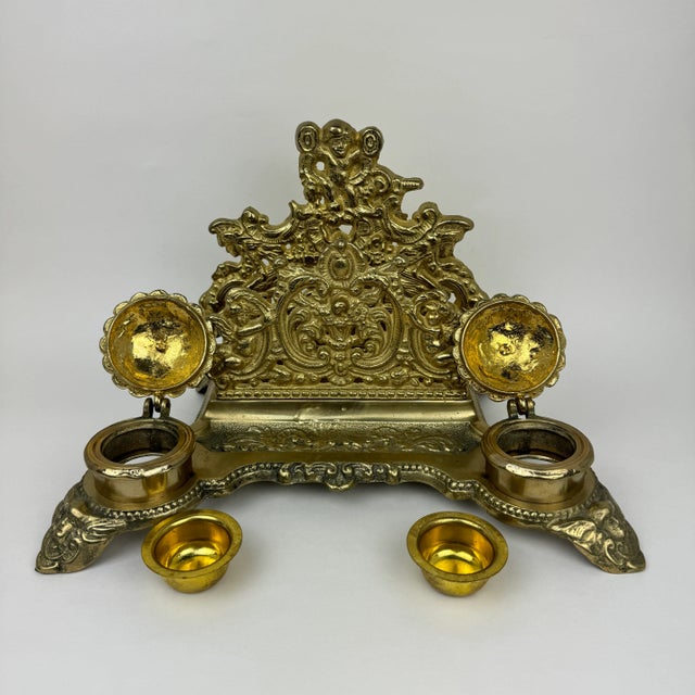 1960s Ornate Brass Double Inkwell With Letter Organizer For Sale In Dallas - Image 6 of 12