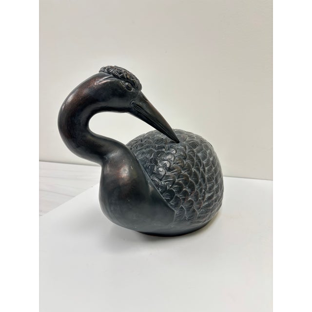 Ceramic Vintage 1960s Black Ceramic Crane Bird Sculpture - Attributed to Enzo Alberton For Sale - Image 7 of 12