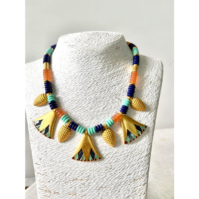 Gorgeous Egyptian revival, Museum of Modern Art collection beaded necklace with enamel.