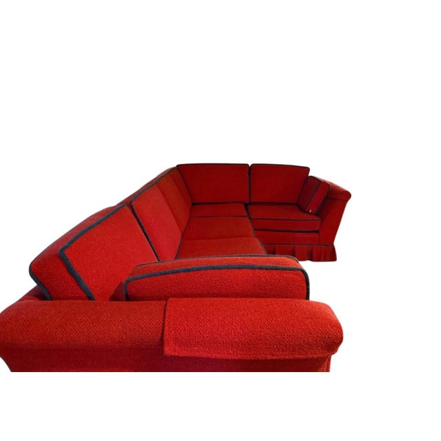 1970s Vintage Red With Blue Trim Truffled Petite Sectional Sofa For Sale - Image 4 of 8