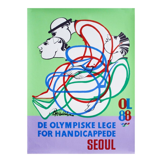 1988 Danish Poster, Seoul Paralympic Games by Bjorn Winblad (De Olympiske Lege for Handicappede) For Sale