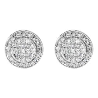 .925 Sterling Silver 3/4 Cttw Diamond Composite and Halo Stud Earrings (H-I Color, SI1-SI2 Clarity) For Sale