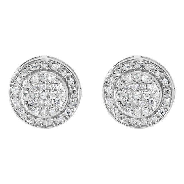 .925 Sterling Silver 3/4 Cttw Diamond Composite and Halo Stud Earrings (H-I Color, SI1-SI2 Clarity) For Sale
