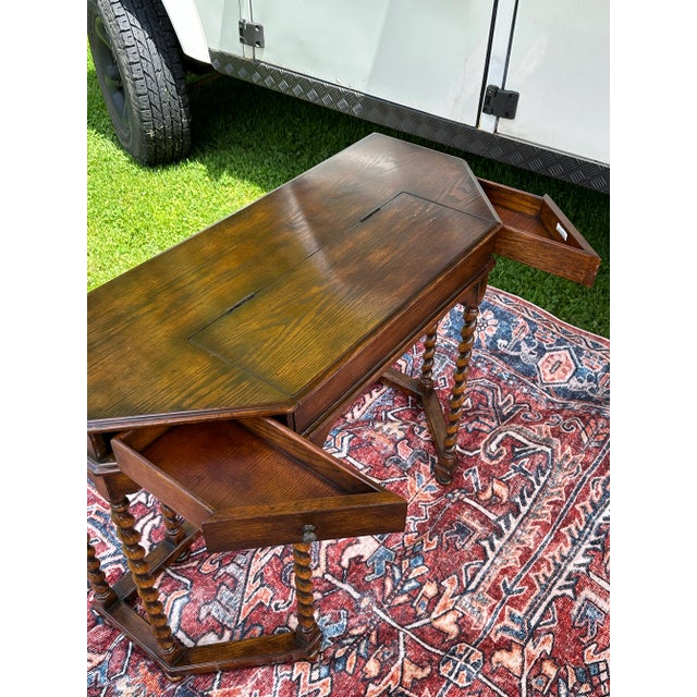 Wood Antique English Charles II Style Barley Twist Writing Desk For Sale - Image 7 of 12