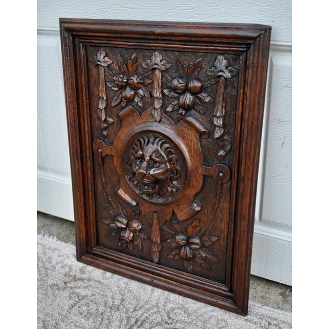 Antique Carved Oak Tudor Style Lion Plaque For Sale - Image 10 of 12