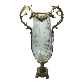 French Sculptured Bronze Crystal Vase For Sale