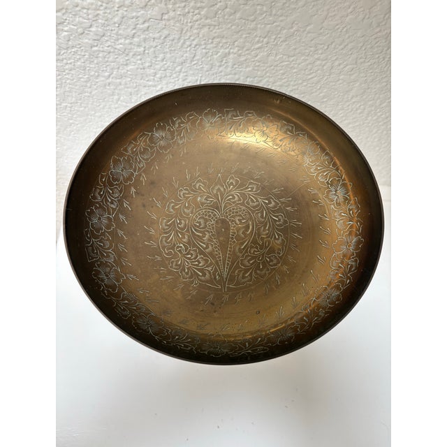 Rustic elegant floral etched pedestal brass bowl with curvy textured design, etched floral pattern and leaves. Classic...
