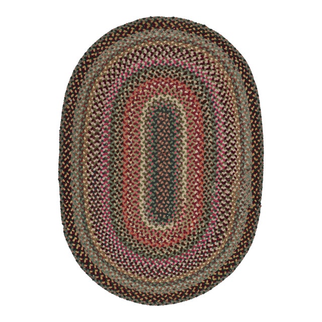 Antique Hooked Oval Rug With Polychromatic Braided Stripes, From Rug & Kilim For Sale