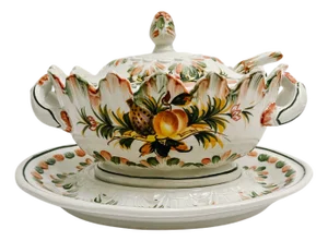 Vintage Italian Faience Small Tureen With Underplate & Ladle