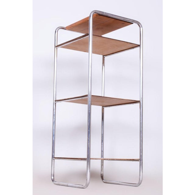 Bauhaus Shelf in Oak and Chrome attributed to Marcel Breuer for Slezak, Former Czechoslovakia, 1930s For Sale - Image 6 of 10