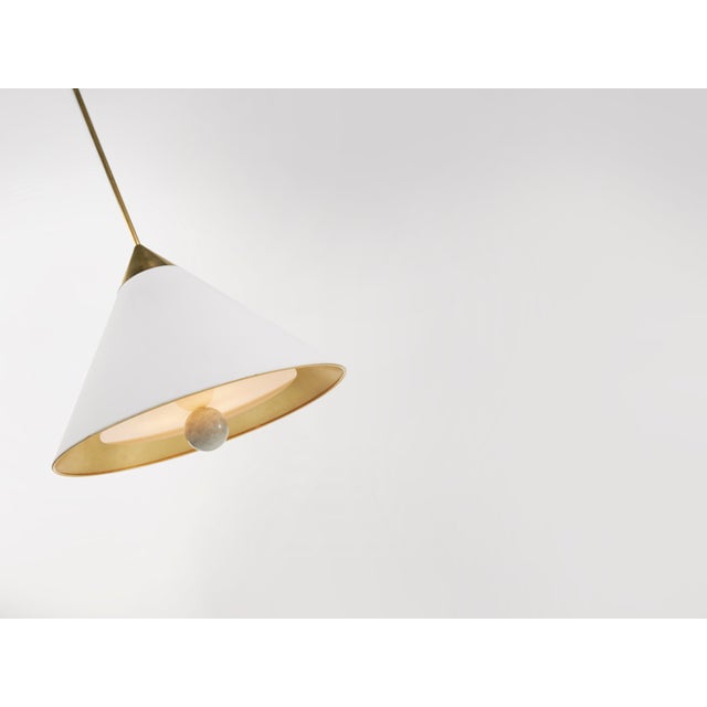 Metal Kelly Wearstler for Visual Comfort Signature Cleo Pendant in Antique-Burnished Brass & Antique White with Frosted Acrylic For Sale - Image 7 of 9