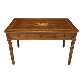 1910s Antique Italian Neoclassical Marquetry Writing Table For Sale