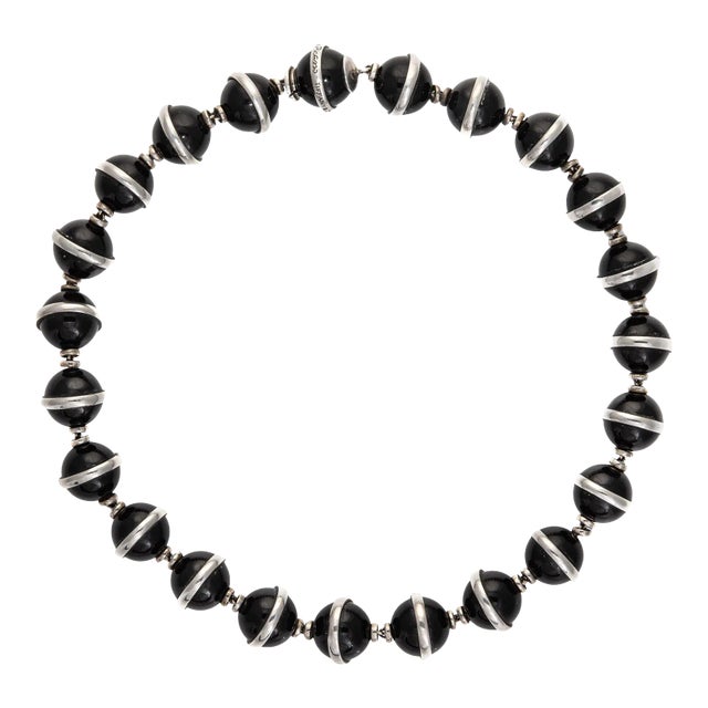 Late 20th Century Tiffany & Co. Onyx Necklace Paloma Picasso Sterling Silver Orb For Sale