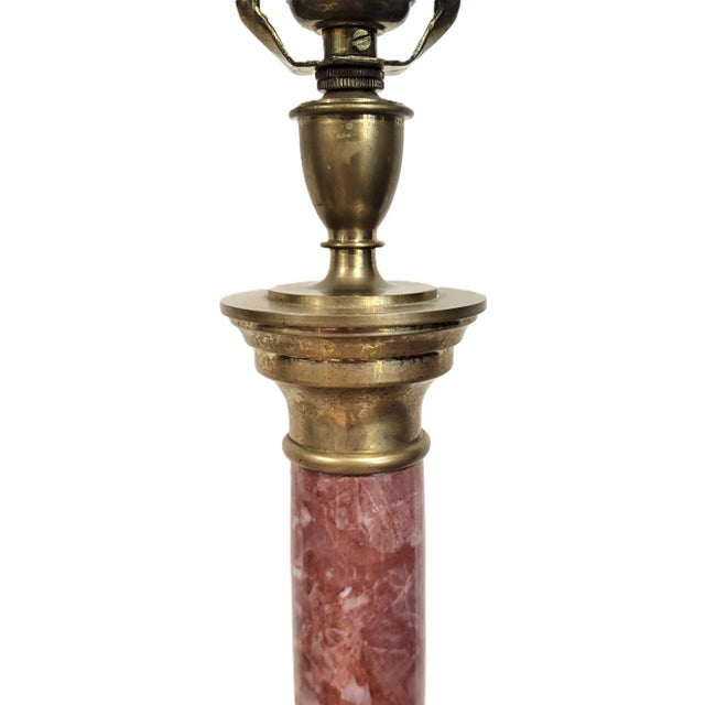 Antique French Grand Tour Bronze & Red Breccia Marble Vendome Column Lamps - Pair For Sale - Image 12 of 17