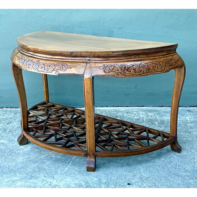 Wood Vintage Fretwork Demilune Console Table For Sale - Image 7 of 12
