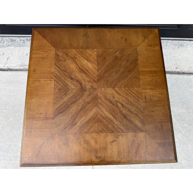 Bring authentic 1960s American craftsmanship into your home with this vintage pedestal bunching table by Drexel Heritage....