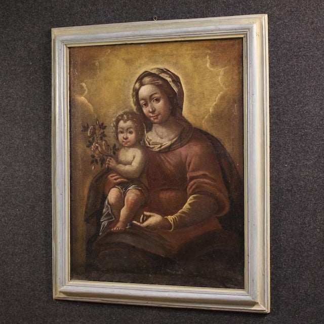 Italian Artist, Madonna and Child, 17th Century, Oil Painting on Canvas, Framed For Sale - Image 14 of 16