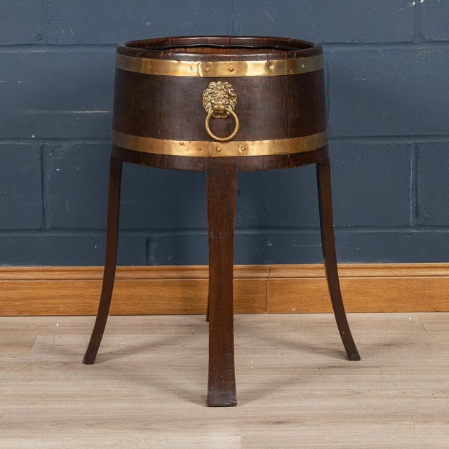 English Oak and Brass Bound Jardiniere, 1940s For Sale - Image 6 of 16