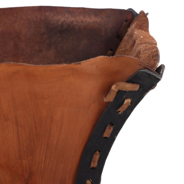 Mid-Century Modern An Iron and Leather Waste Basket, in the Manner of Jean-Michel Frank. For Sale - Image 3 of 4