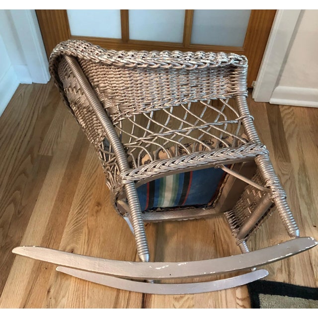 Light Gray Antique Paper Wicker Children's Rocking Chair For Sale - Image 8 of 9