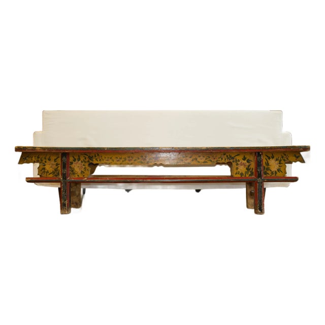 Antique Chinese Hand-Painted Elm Bench For Sale