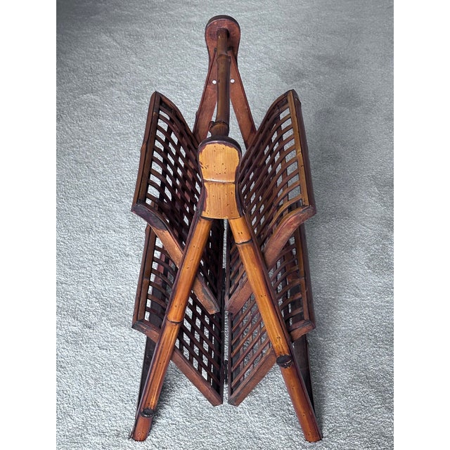 Tortoise Shell Burnt Bamboo Magazine Rack, Folding, 2 Tier For Sale - Image 9 of 11