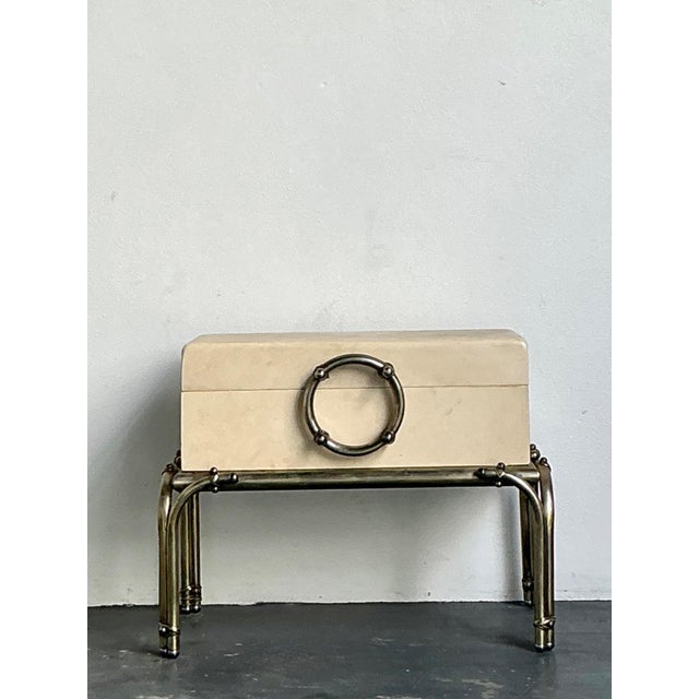 Late 20th Century Vintage Brass and Parchment Box on Chrome Stand After Karl Springer For Sale - Image 5 of 13