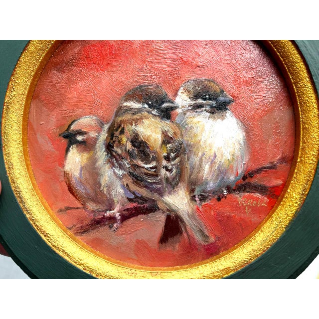 Original Sparrow Oil Painting Framed, Miniature Bird Art by Valeriya Serova For Sale - Image 6 of 11