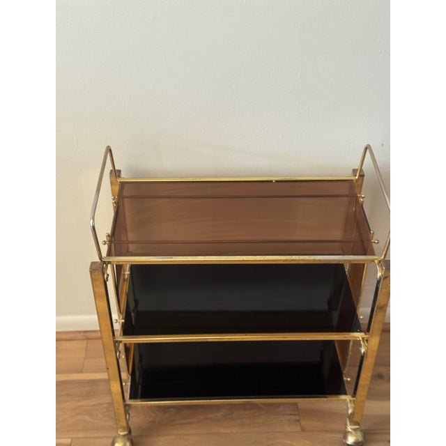 Vintage Gold-Tone Metal and Plastic Three-Tier Bar Cart For Sale - Image 4 of 12