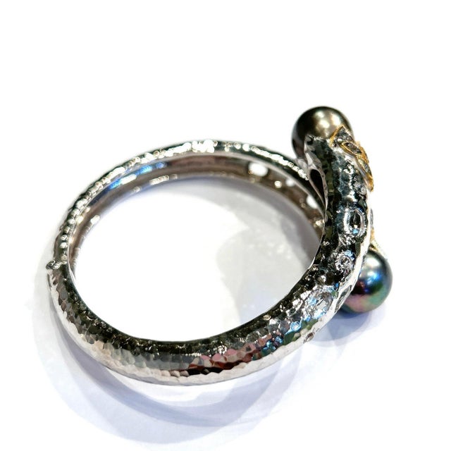 Baroque Bochic "Orient" Vintage Sapphire, Topaz & Pearl Bangle Set White 18K & Silver For Sale - Image 3 of 18