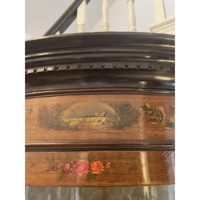 Brown Antique Victorian Mahogany & Painted Decorated Bow Fronted Corner Display Cabinet For Sale - Image 8 of 17