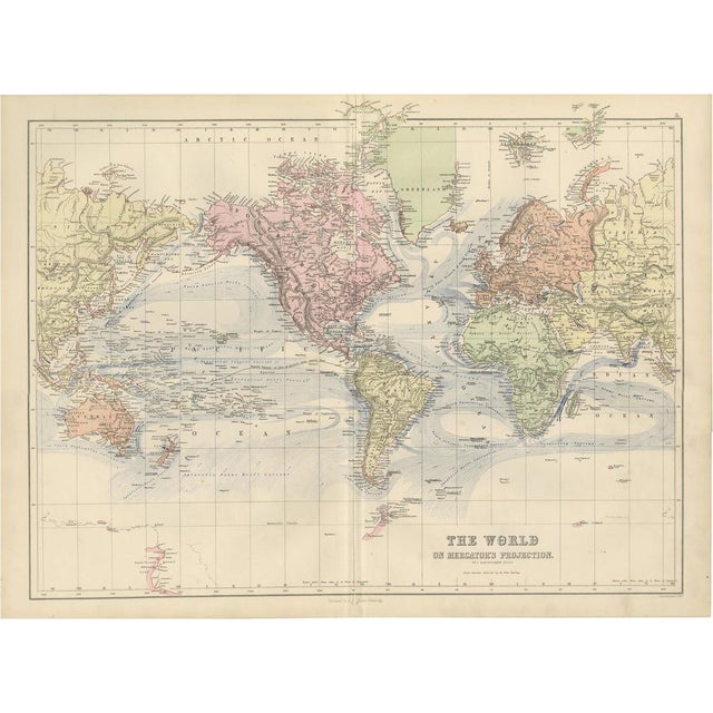 Antique Decorative World Map, 1884 For Sale - Image 10 of 10