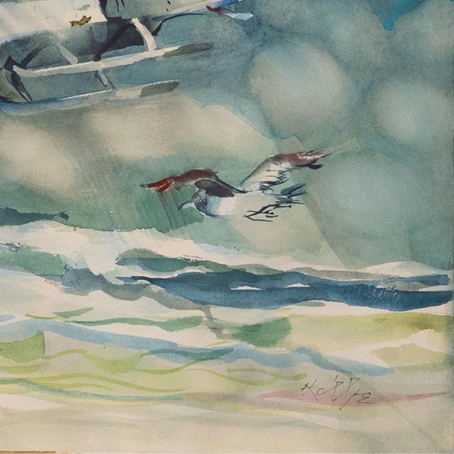 Blue 'Out at Sea', Children's Animal Adventure Fantasy Seascape, Cat and Seagulls For Sale - Image 8 of 10