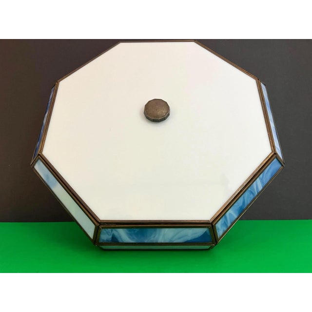 Mid Century Blue & White Tiffany Style Flush Light For Sale - Image 6 of 18