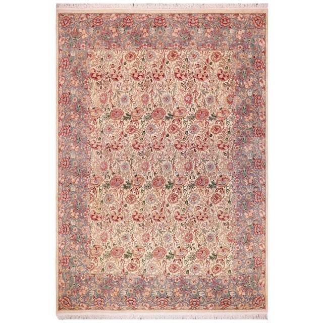 Shabby Chic 1990's Floral Pak-Persian Ivory/Blue Wool Rug - 9'0'' X 11'11'' For Sale - Image 9 of 9