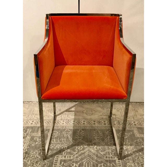 Metal Contemporary Orange Velvet Occasional Chair For Sale - Image 7 of 7