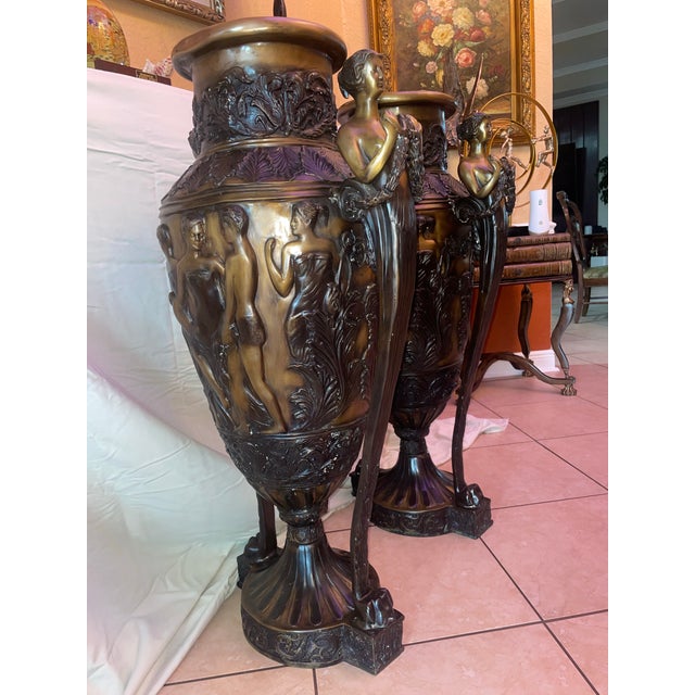 French Country Huge Pair of French 19th Century Neoclassical Urns Solid Bronze For Sale - Image 3 of 12