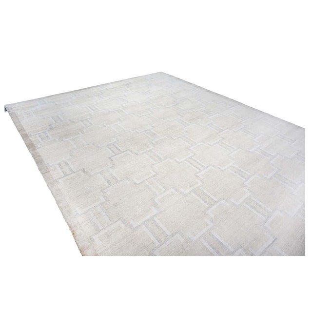Textile Nepalese Modern Wool & Silk 12X15 Beige, Ivory & Grey Handmade Area Rug #1143905 For Sale - Image 7 of 12