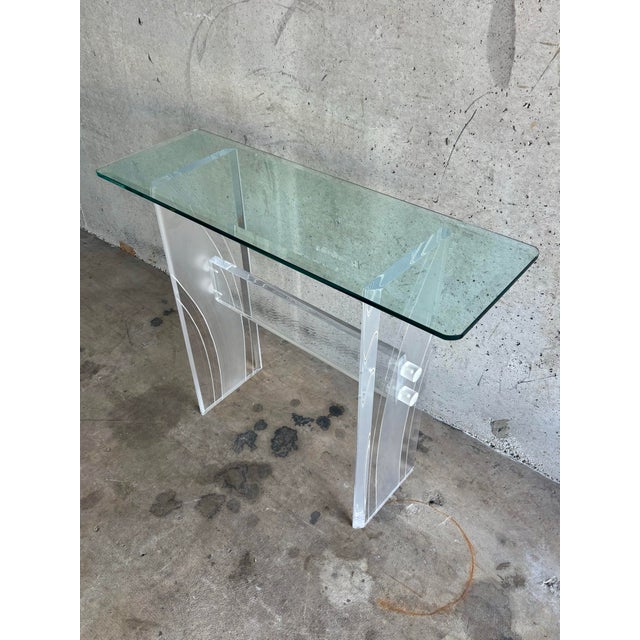 Charles Hollis Jones Vintage Mid-Century Lucite Console Table With Beveled Glass Top For Sale - Image 4 of 6