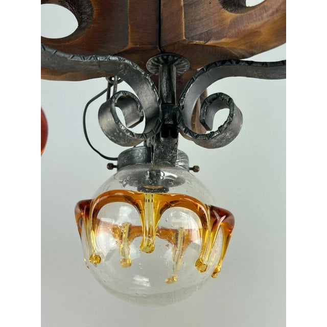 Brutalist Iron & Murano Glass Ceiling Lamp, 1960s For Sale - Image 5 of 11