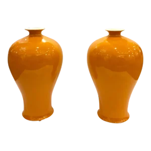 Medium Chinese Modern Mango Glaze Porcelain Vases Pair
