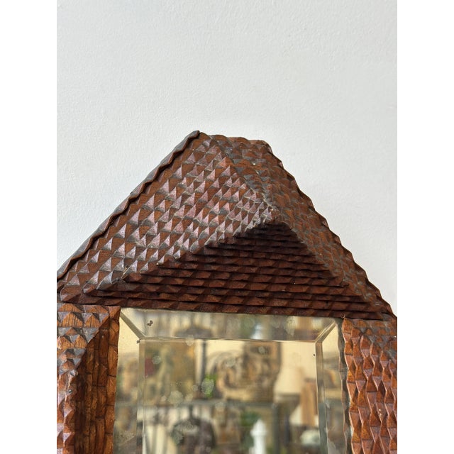 Antique Geometric Chip Carved Wall Pocket / Comb Box With Beveled Glass Mirror, Circa Late 19th Century For Sale - Image 9 of 17