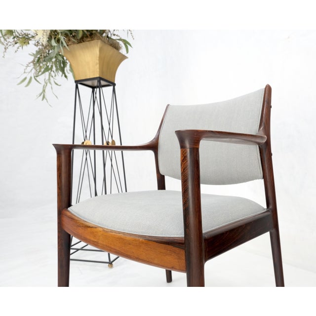 1970s Finn Juhl Attributed Heavy Solid Rosewood Arm Desk Chair New Upholstery For Sale - Image 5 of 12