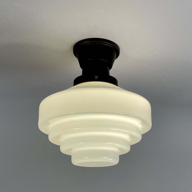 Swedish Opaline Glass & Burnished Copper Flush Mount, 1940s For Sale - Image 6 of 16